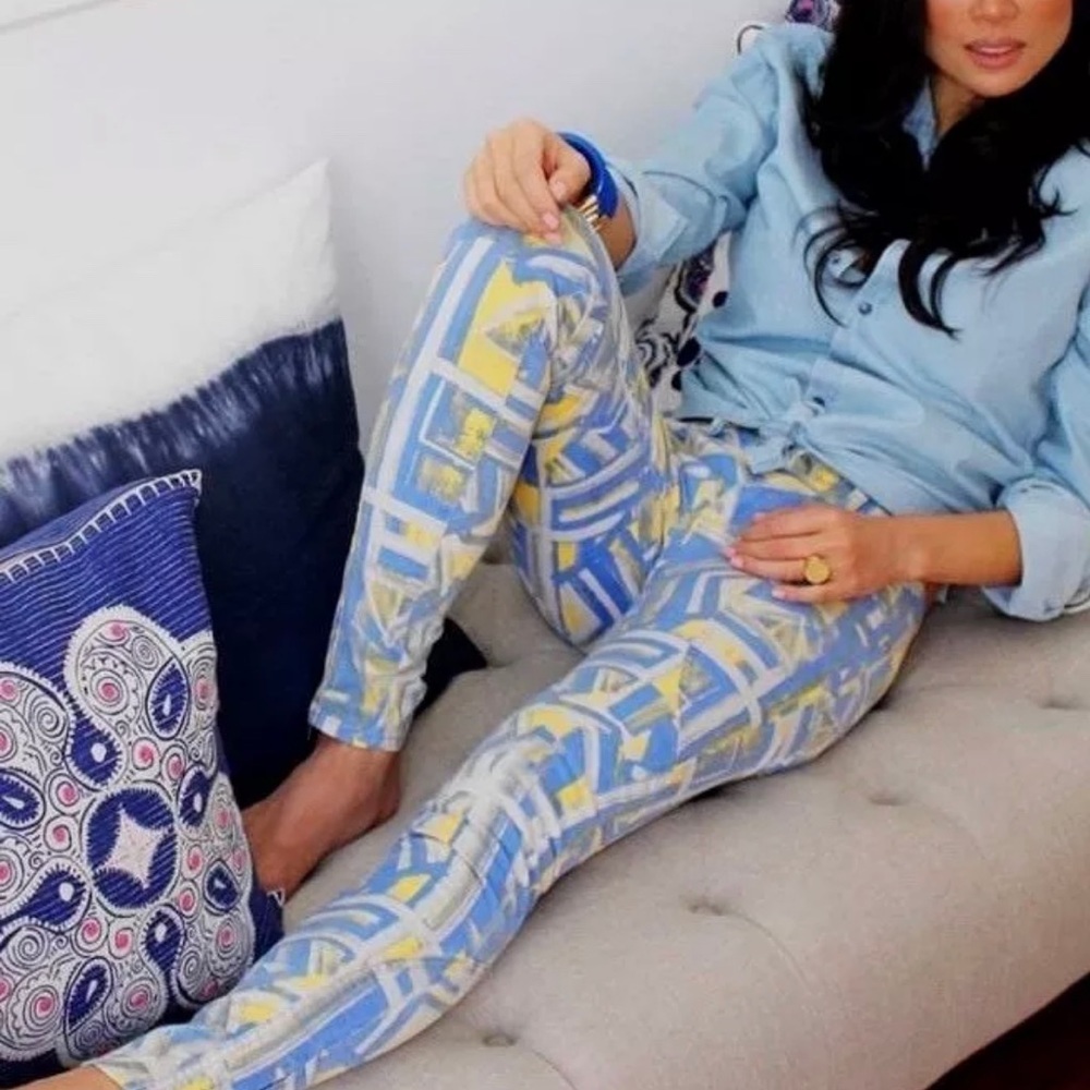* NWOT Monika Chiang Skinny jeans blue yellow geometric $245